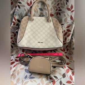 Nine West Cream & Taupe Structured Satchel with Crossbody Strap and coin purse